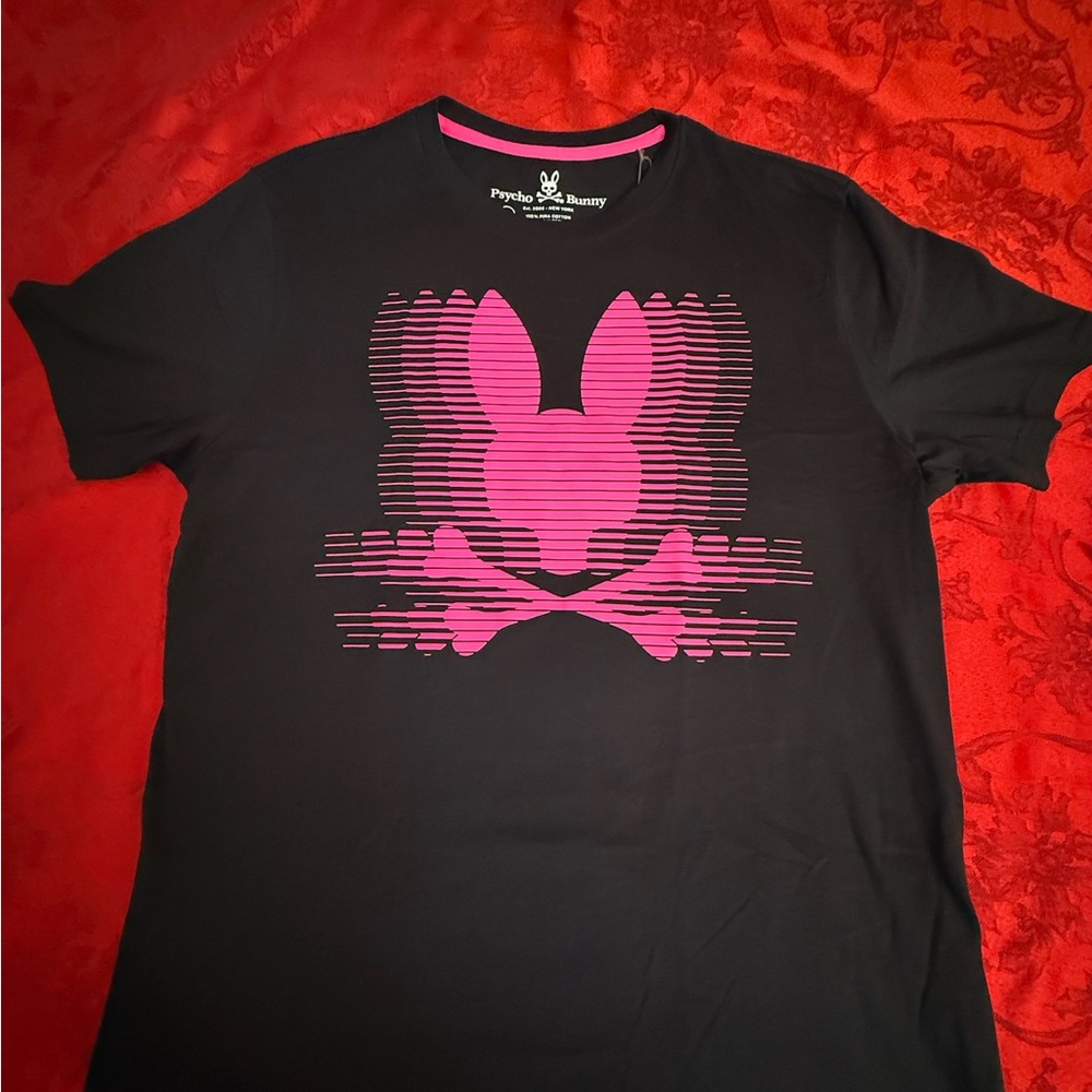Psycho Bunny Black T-Shirt with Bright Pink Logo